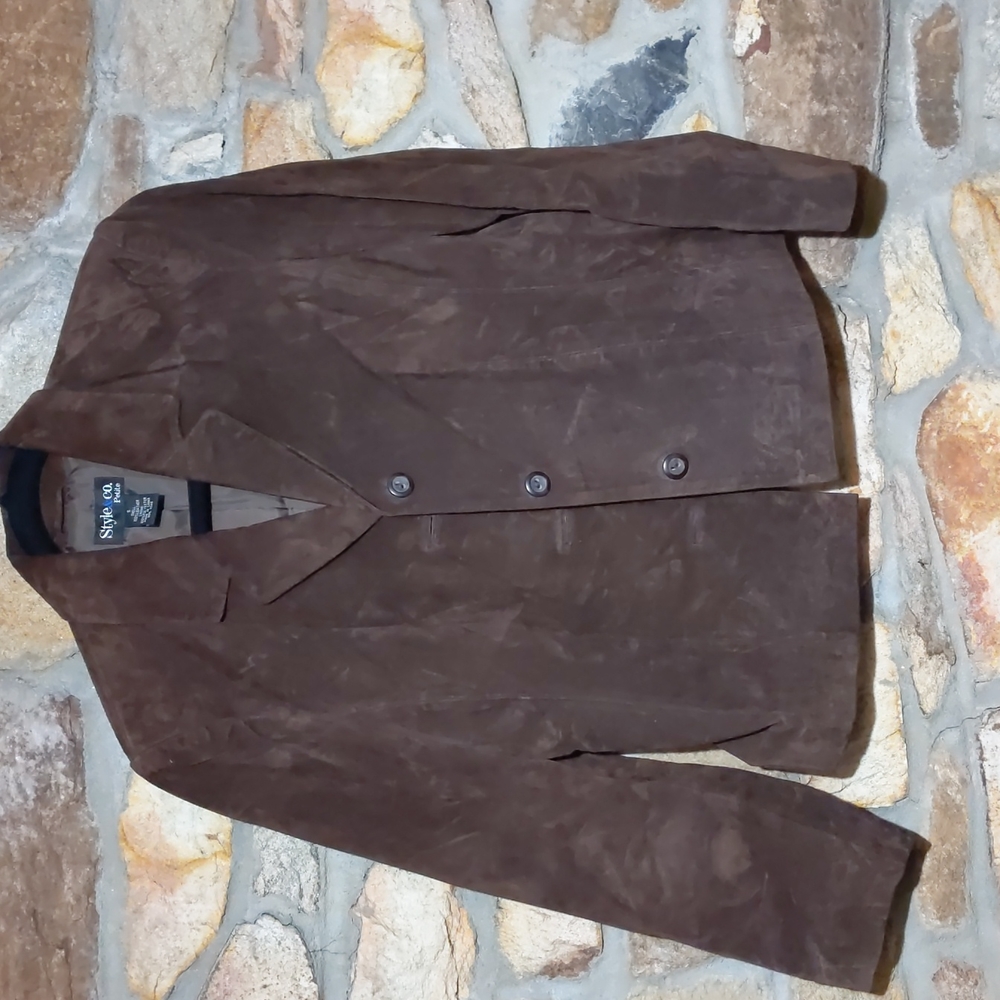 Style & Co brown suede leather jacket